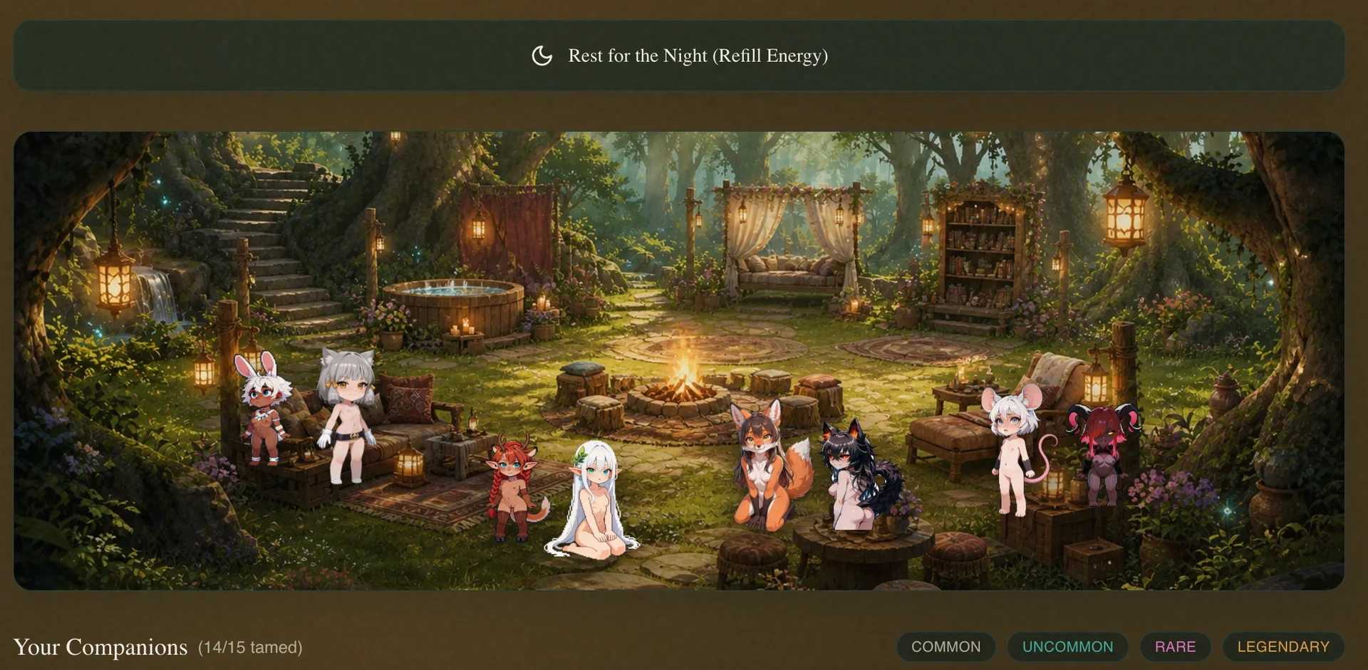 Chimera Haven sanctuary screen showing companions gathered around the haven.